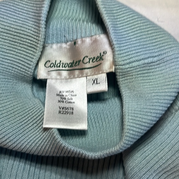 Vintage Coldwater Creek Cotton/Silk Ribbed Mock Turtleneck in Aqua, Size XL - Picture 2 of 5